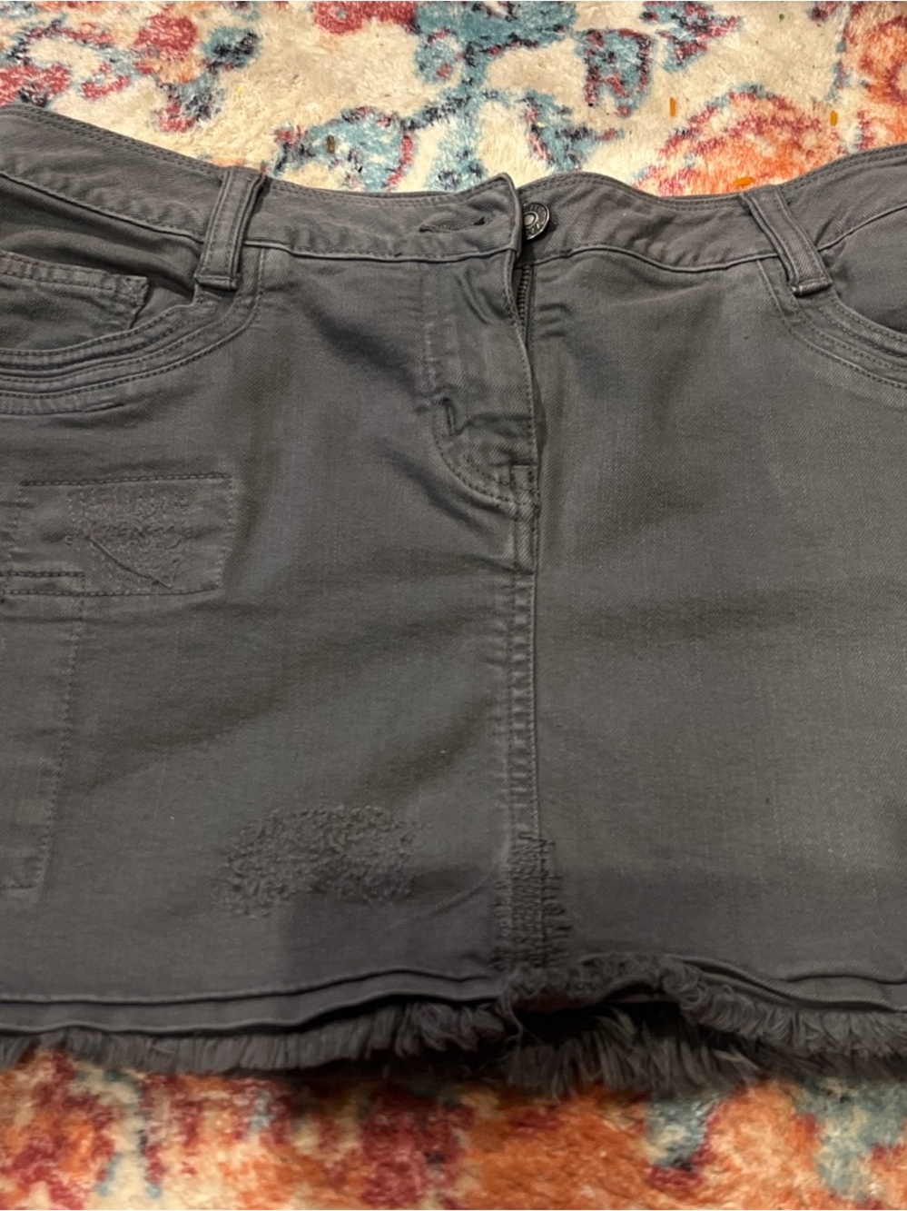 Black Distressed Denim Mini Skirt
